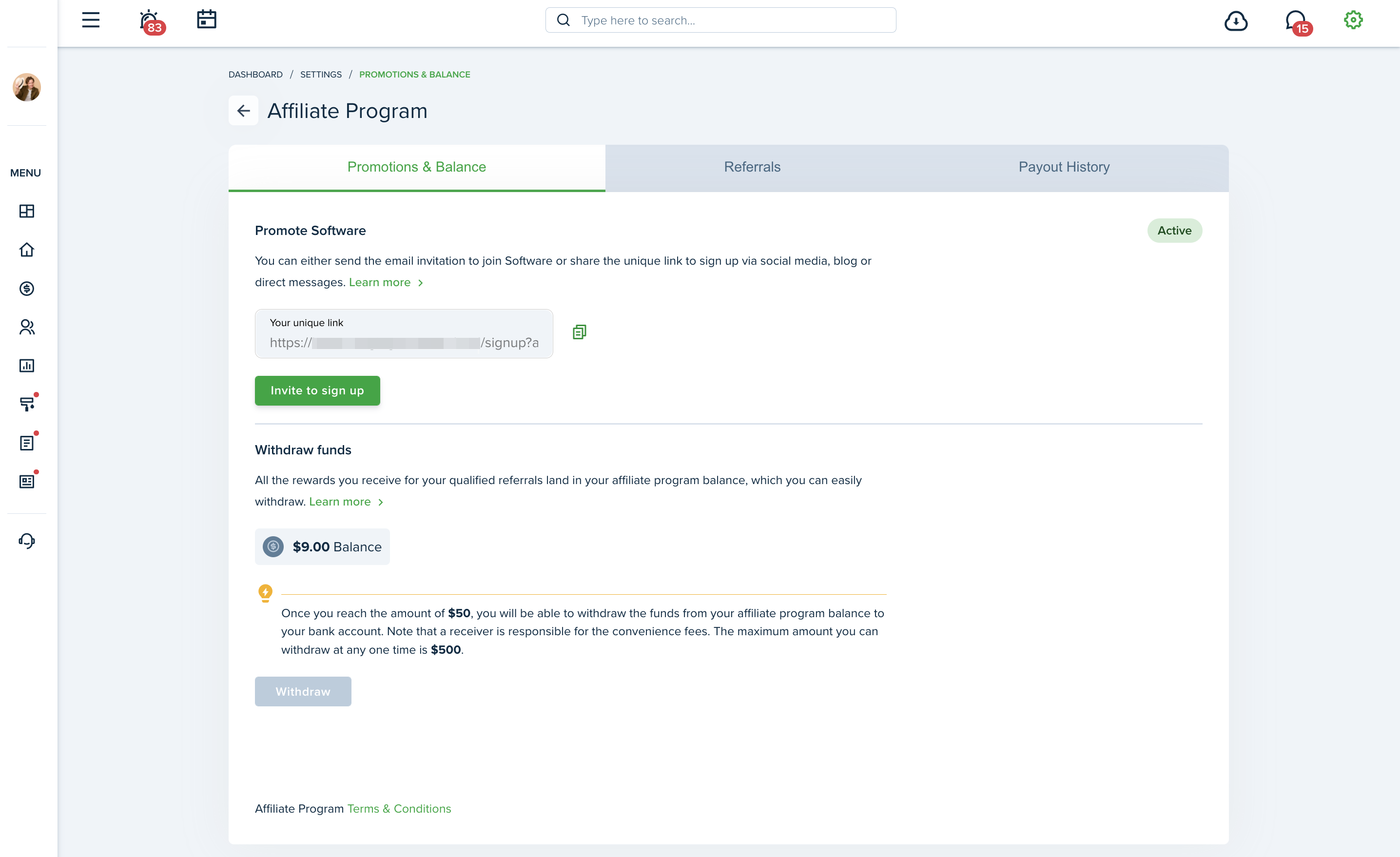 New design of Affiliate Program Settings
