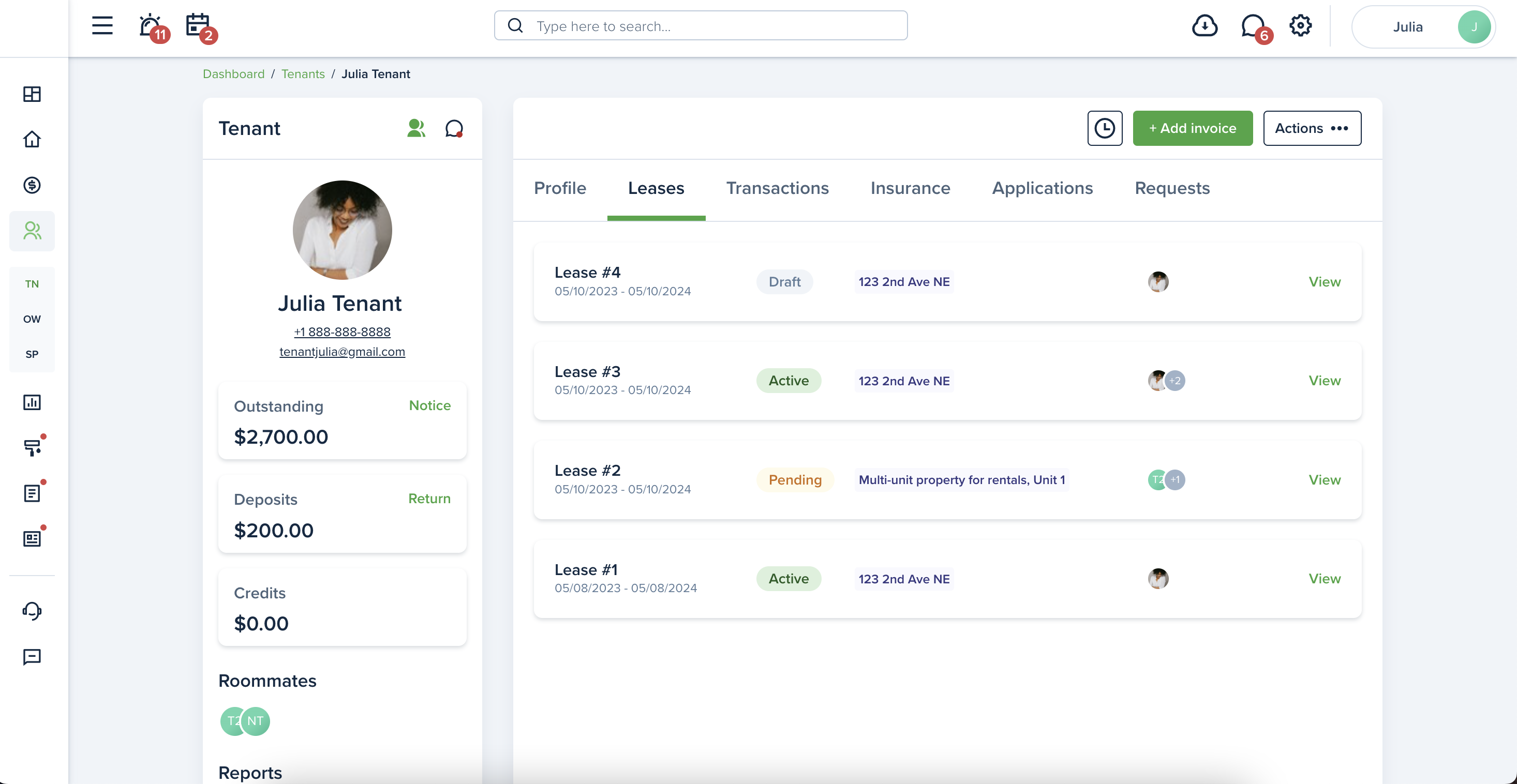 New Tenant profile view